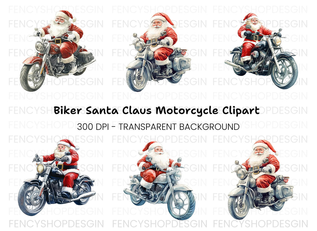 Biker Santa Christmas Clipart Bundle