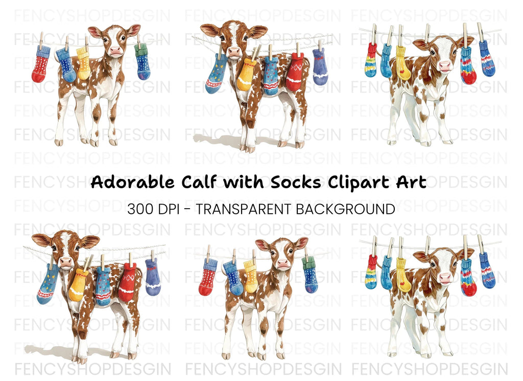Cute Calves with Socks on Clothesline Clipart Bundle