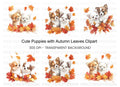 Autumn Puppies with Fall Leaves Clipart Bundle