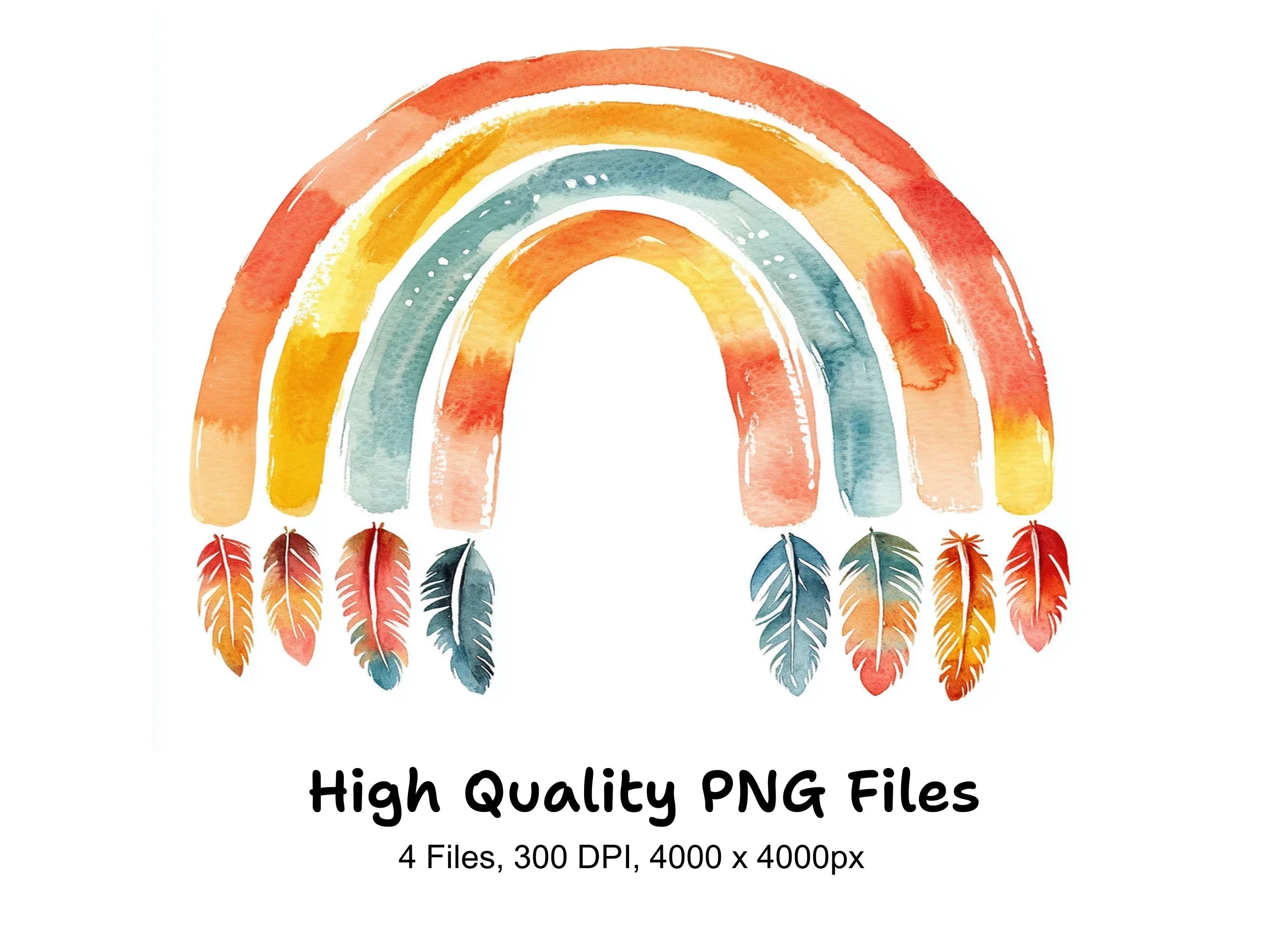 Boho Rainbow with Feathers Clipart Bundle