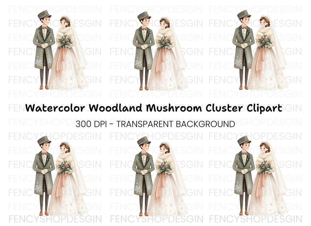 Winter Wedding Couple Clipart Bundle