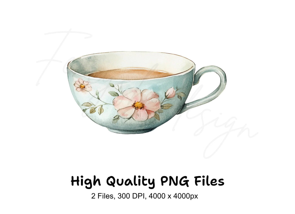 Elegant Floral Tea Cups Clipart Bundle