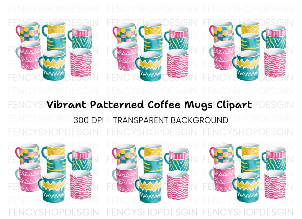 Patterned Mugs Clipart Bundle