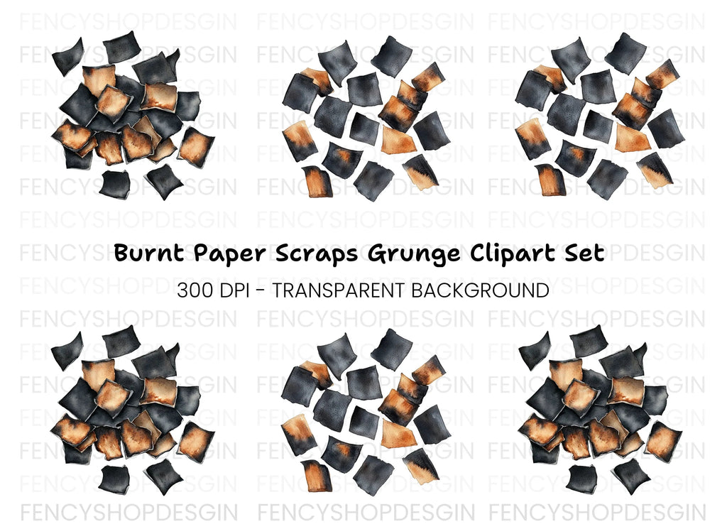Scattered Burnt Pieces Clipart Bundle