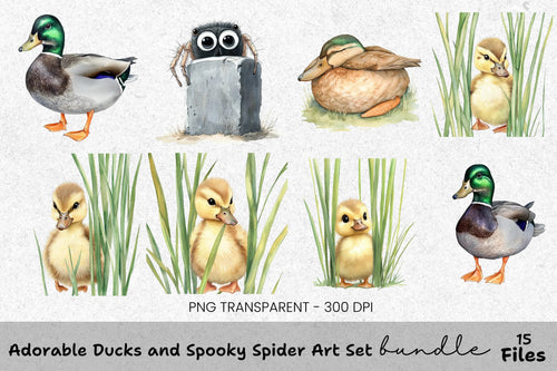 Adorable Ducks & Spooky Spider Clipart Bundle