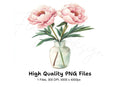 Elegant Peonies in Glass Vase Clipart Bundle