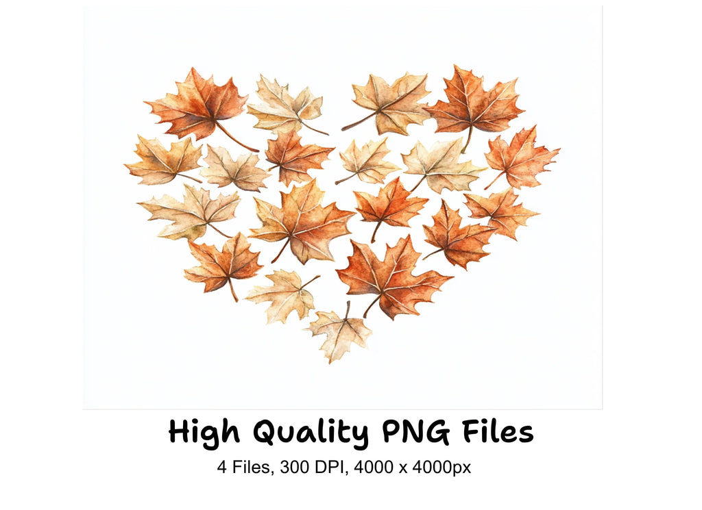 Autumn Maple Leaf Heart Clipart Bundle