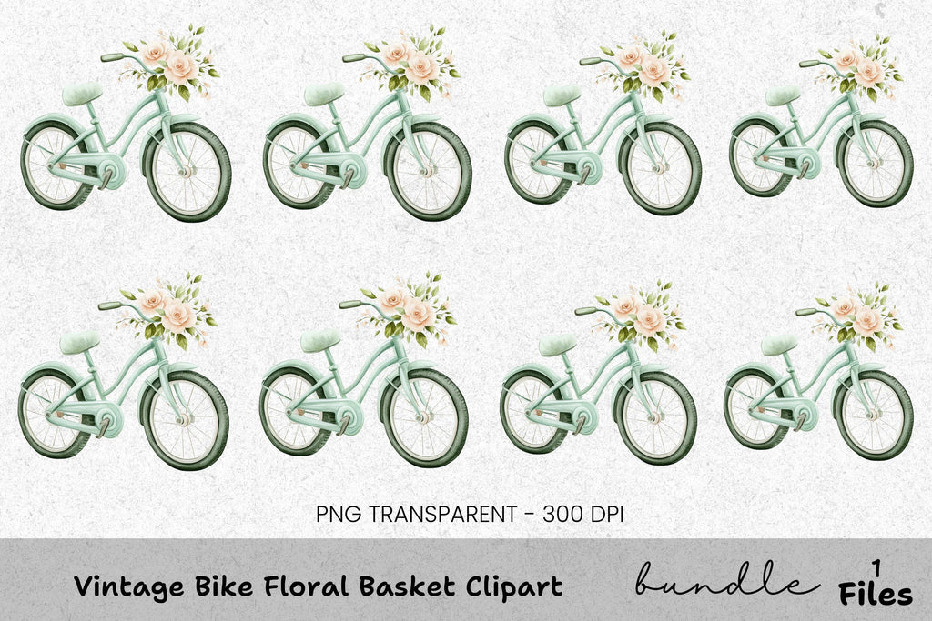 Vintage Bike Floral Basket Clipart Bundle