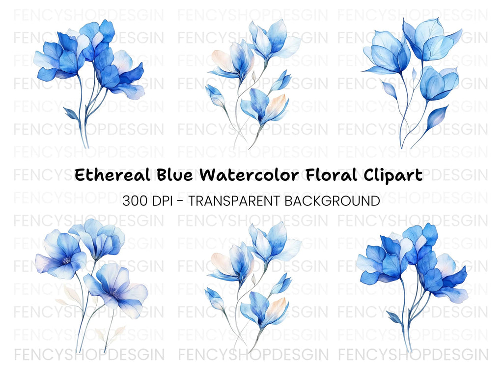 Elegant Blue Flowers Clipart Bundle