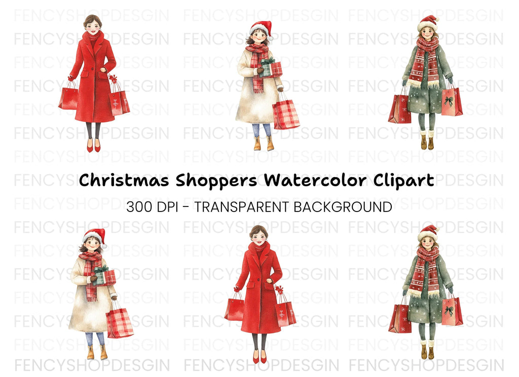 Christmas Shopping Girls Clipart Bundle