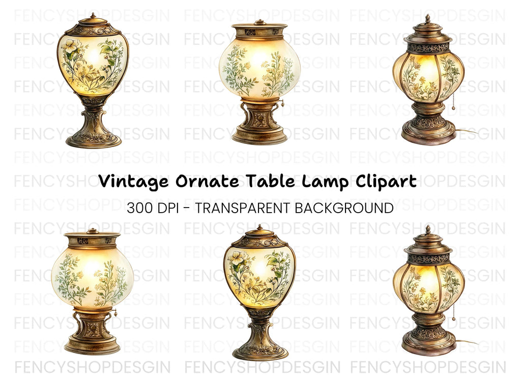 Vintage Floral Lamps Clipart Bundle