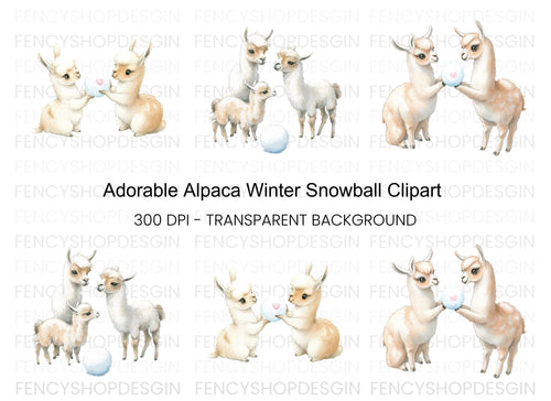 Adorable Llama Snowball Fight Clipart Bundle