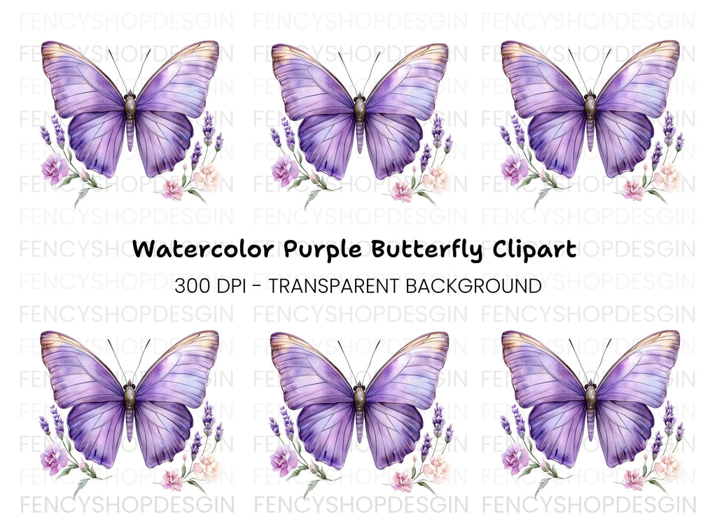 Purple Butterfly and Lavender Clipart Bundle