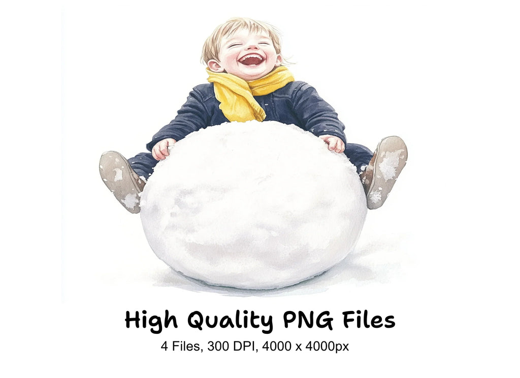 Joyful Kids Making Snowman Clipart Bundle