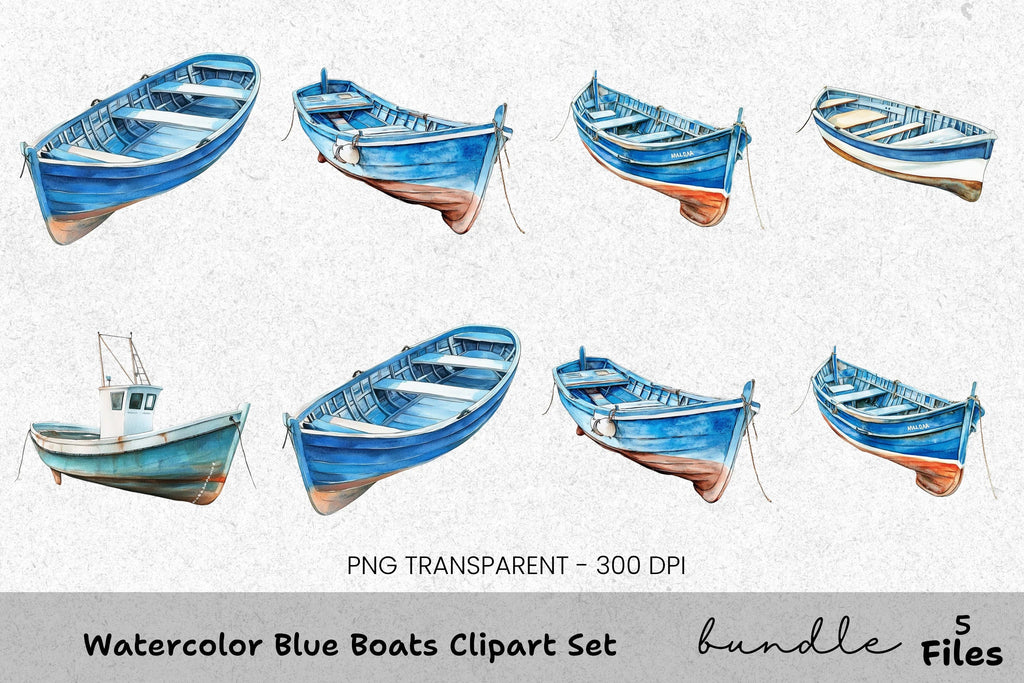 Blue Boats Clipart Bundle