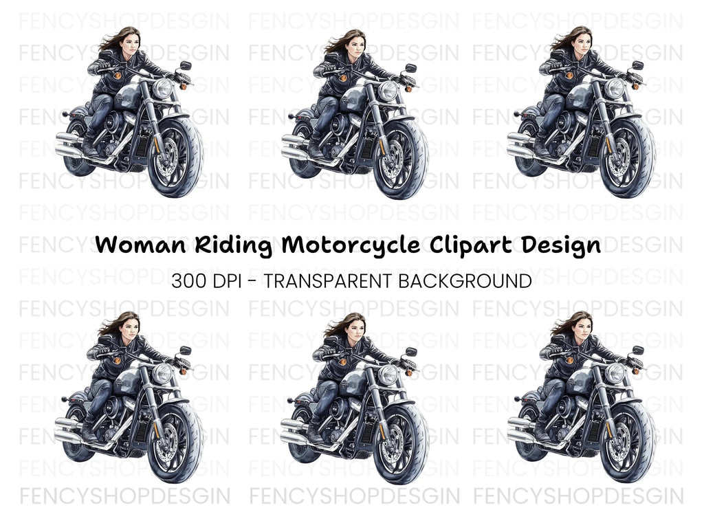 Woman Riding Motorcycle Clipart Bundle