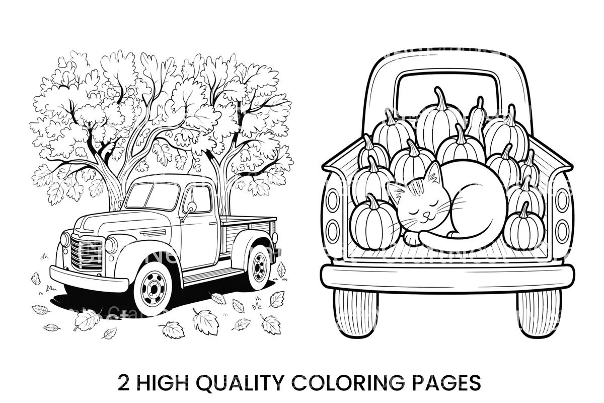 Vintage Truck Autumn Scene Coloring Books