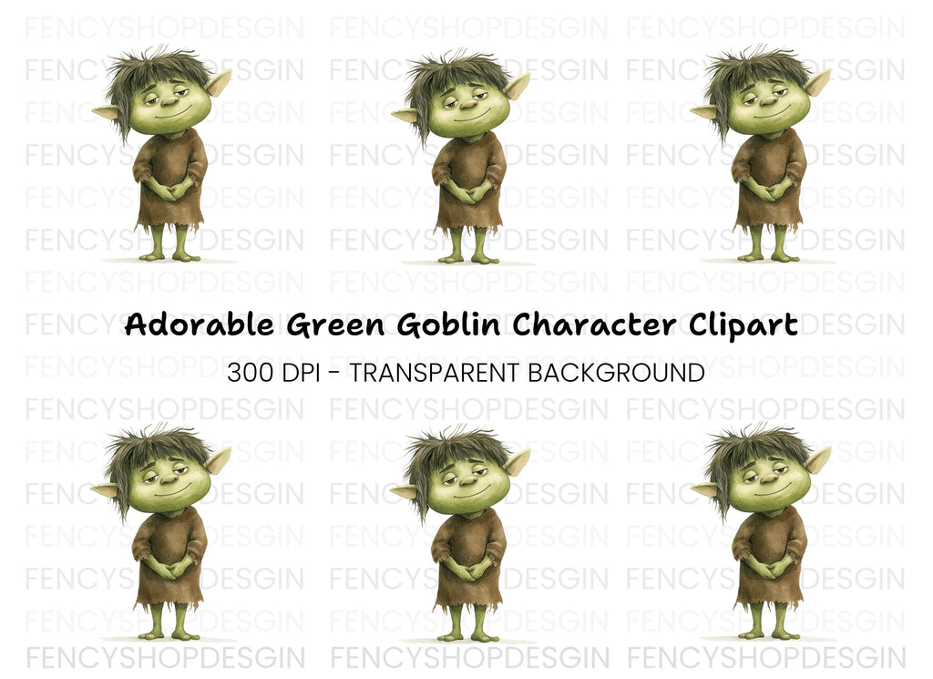 Cute Green Goblin Character Clipart Bundle