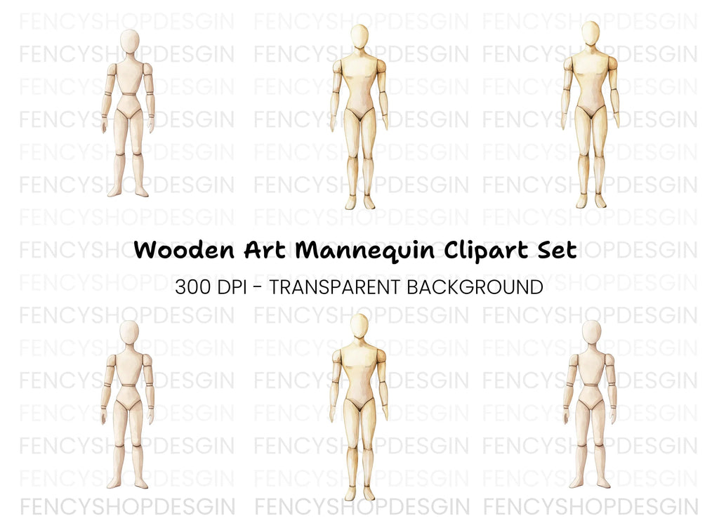 Articulated Wooden Mannequins Clipart Bundle