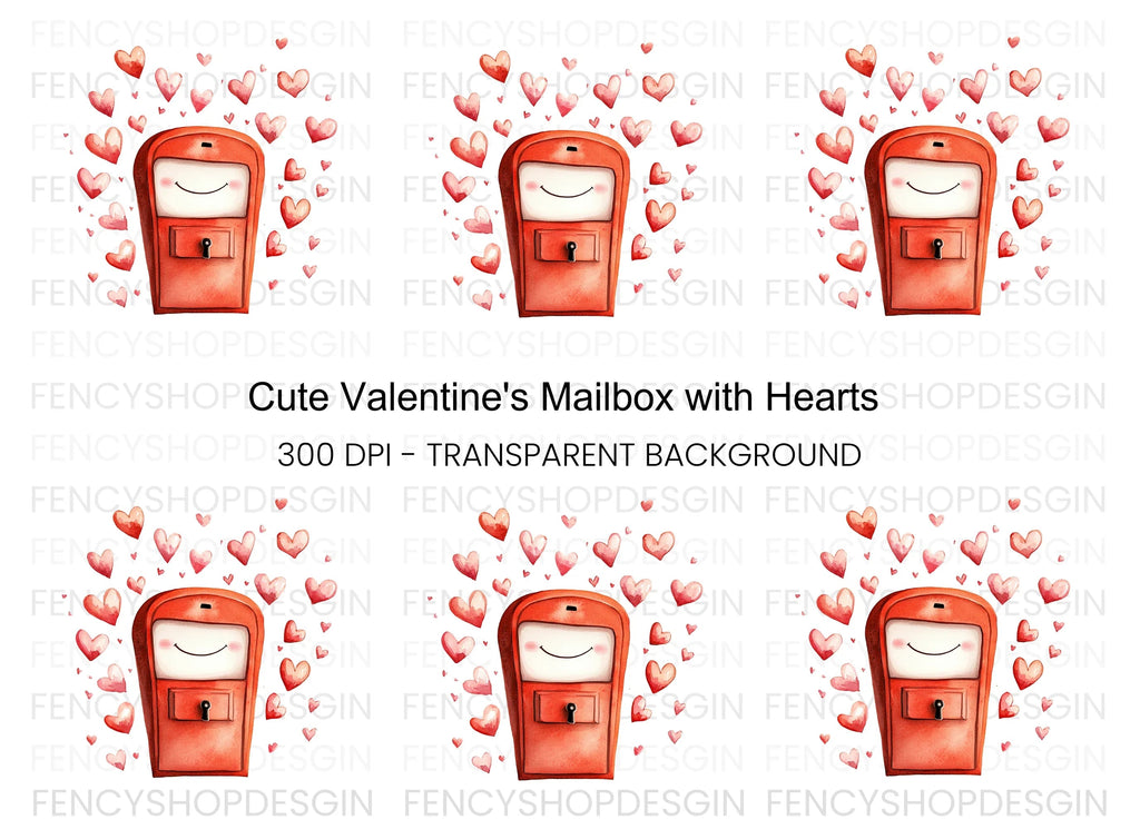 Cute Red Mailbox with Floating Hearts Clipart Bundle