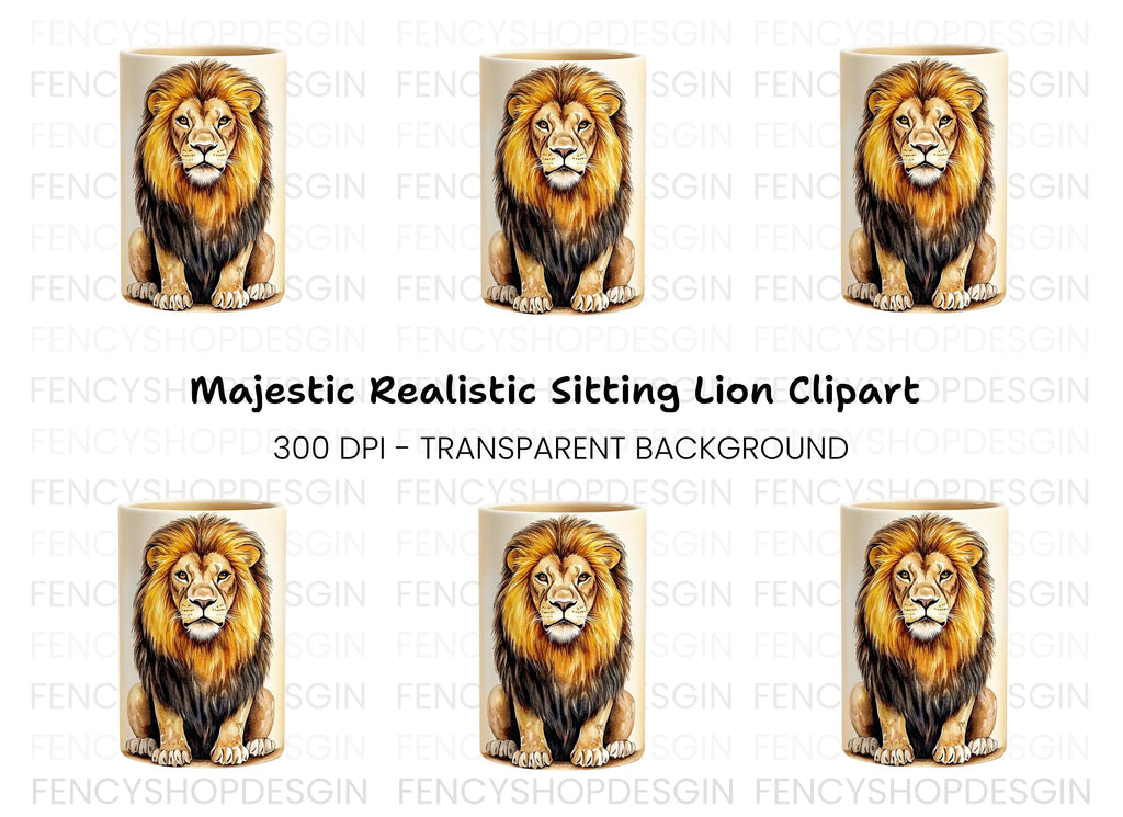Regal Sitting Lion Illustration Clipart Bundle