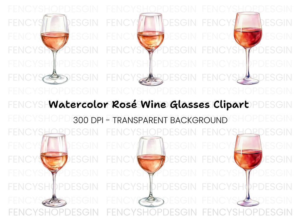 Rose Wine Glass Clipart Bundle