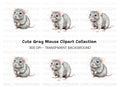 Cute Grey Mouse Clipart Bundle