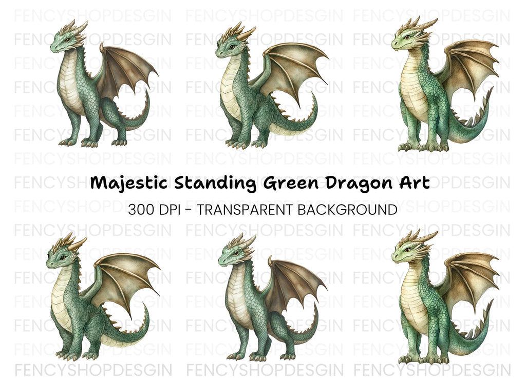 Majestic Green Dragon Clipart Bundle
