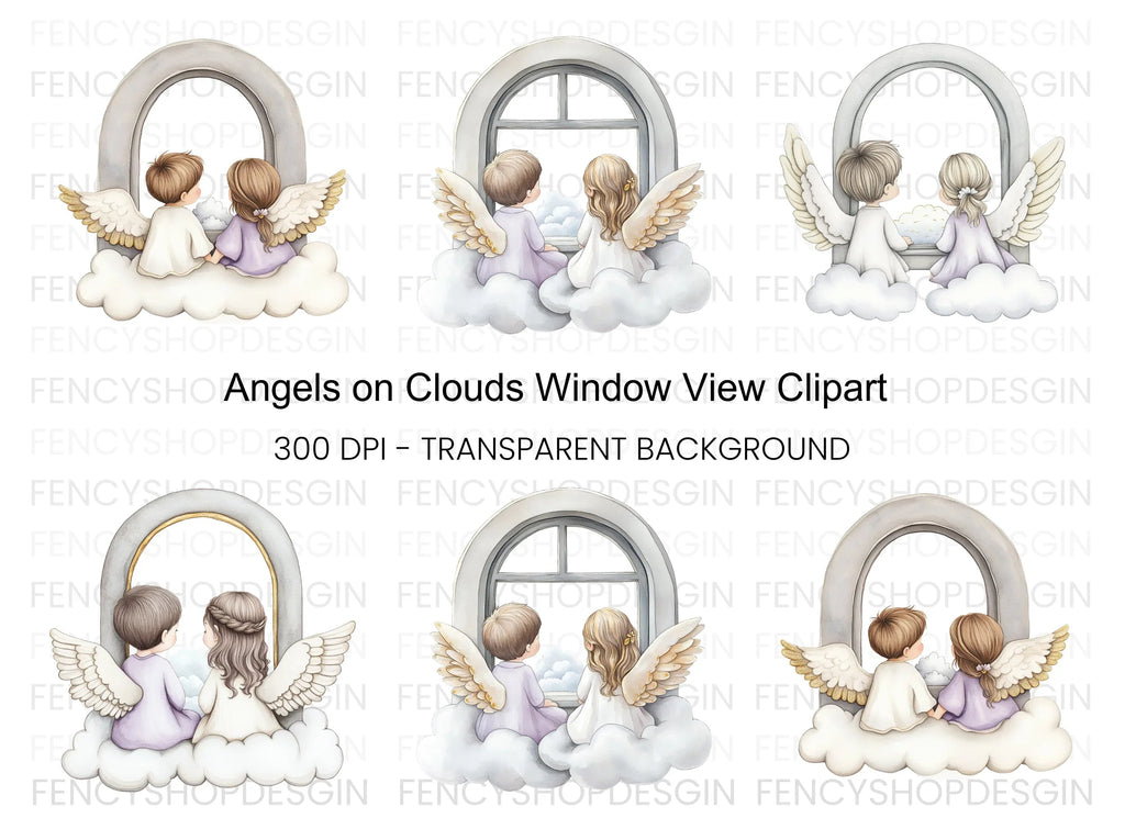Angels Looking Out Window Clipart Bundle