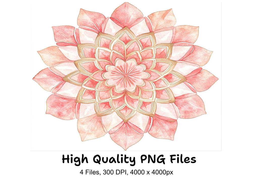 Pink and Gold Mandala Clipart Bundle
