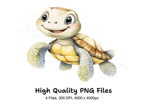 Adorable Baby Sea Turtles Clipart Bundle