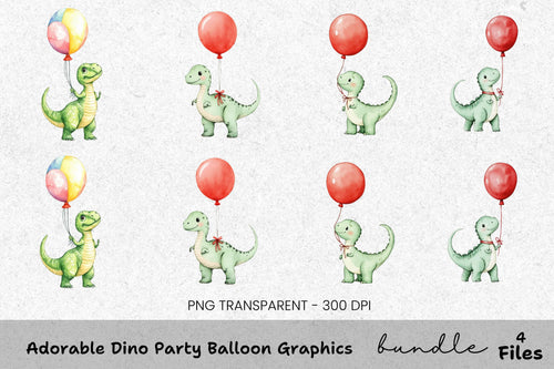 Adorable Dino Party Balloon Graphics Clipart Bundle