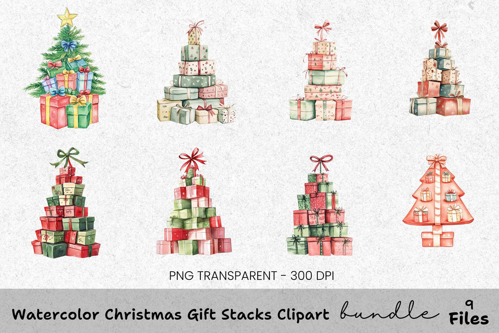 Christmas Gift Stacks Clipart Bundle
