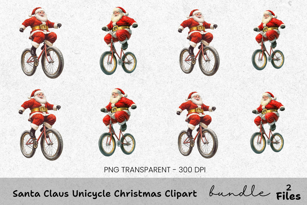 Santa Claus Unicycle Christmas Clipart Bundle