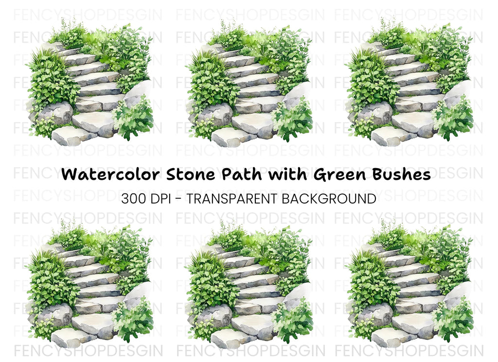 Stone Steps with Lush Greenery Clipart Bundle