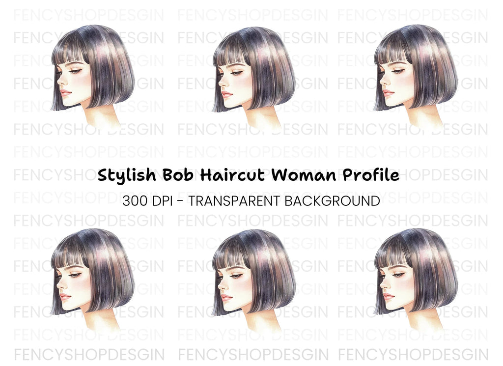 Stylish Bob Haircut Woman Clipart Bundle