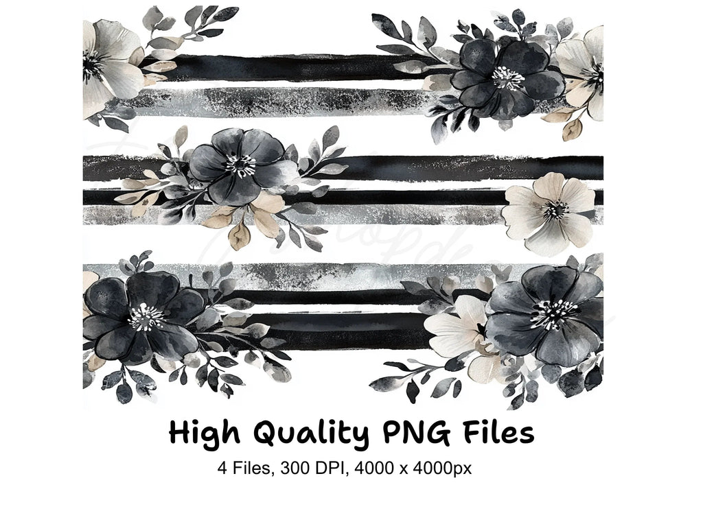 Monochrome Floral Stripes Clipart Bundle