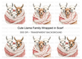 Cute Llama Family Wrapped in Scarf Clipart Bundle
