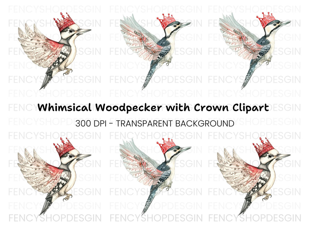 Woodpecker King Red Crown Clipart Bundle