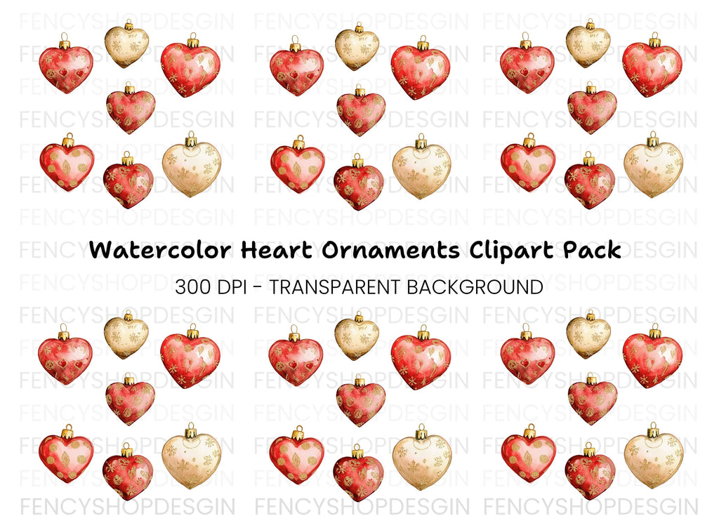 Festive Heart Ornament Clipart Bundle