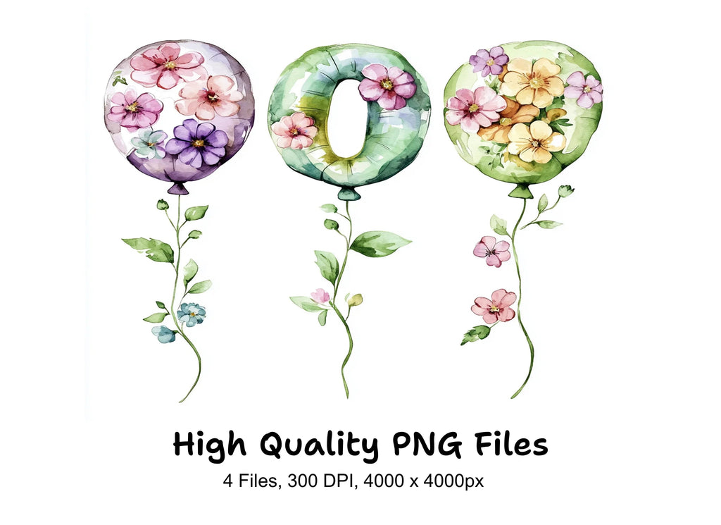 Floral Balloon Bouquets Clipart Bundle