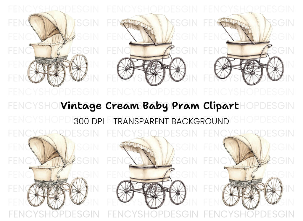 Antique Baby Pram Clipart Bundle