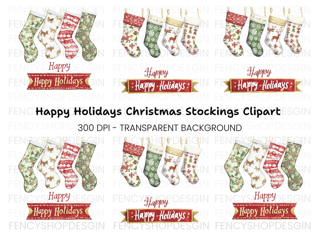 Christmas Stockings and Banners Clipart Bundle