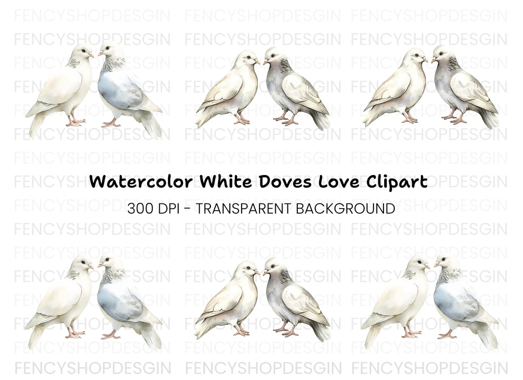 White Dove Pair Clipart Bundle