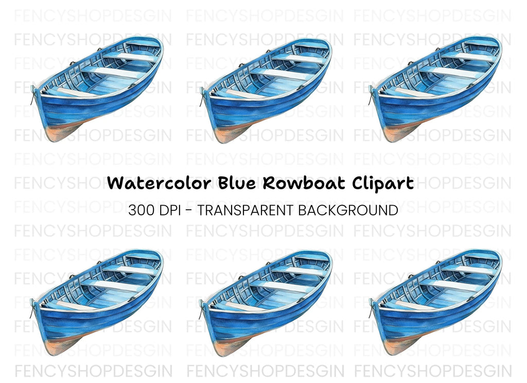 Blue Rowboat Clipart Bundle