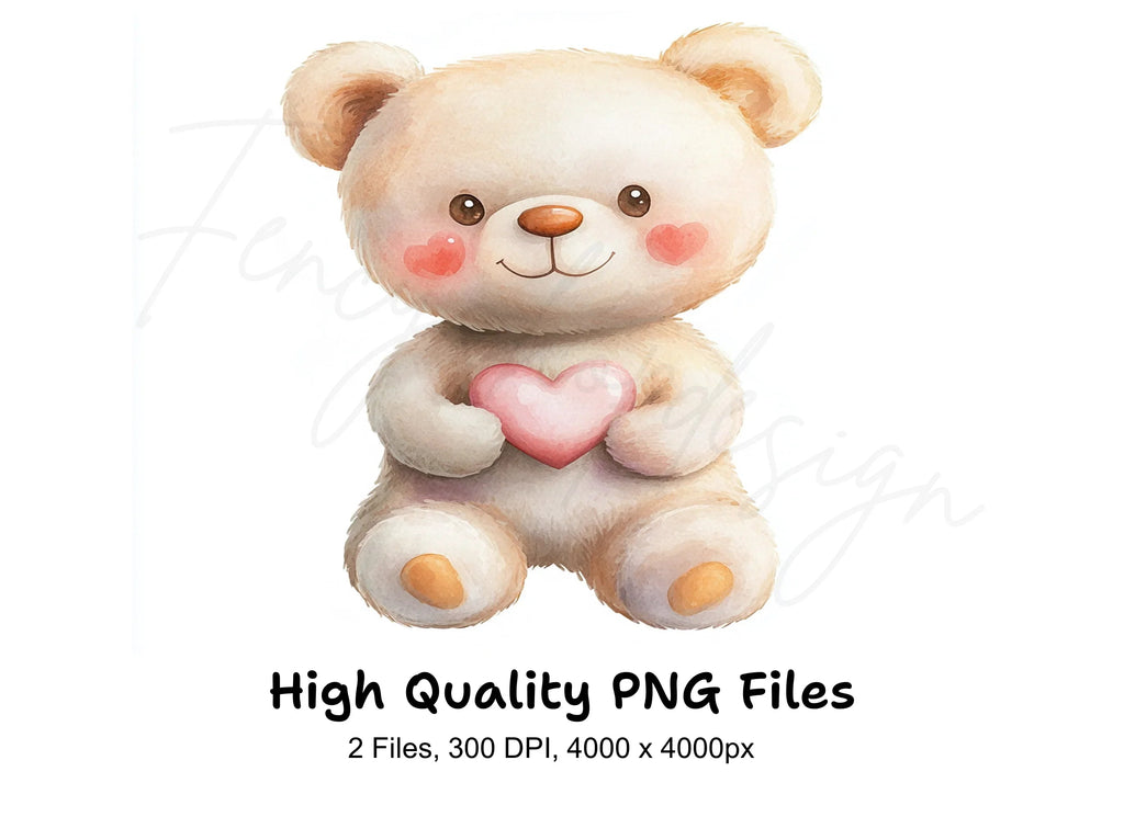 Sweet Teddy Bears Holding Hearts Clipart Bundle