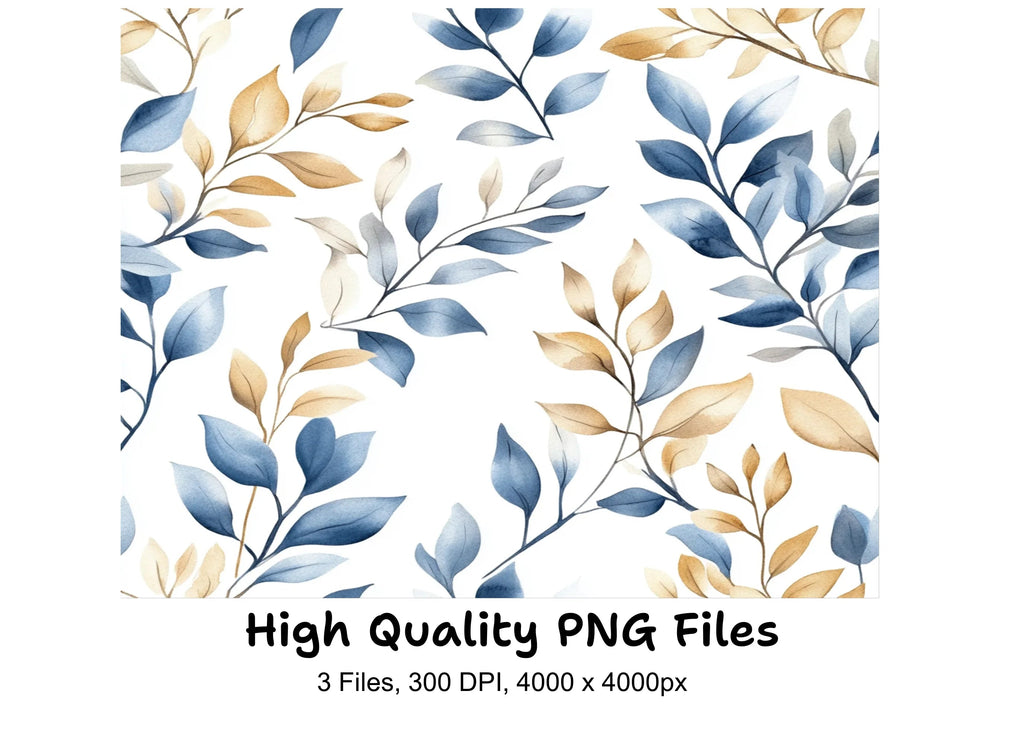 Seamless Blue Gold Floral Patterns Clipart Bundle
