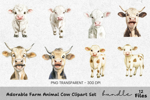 Adorable Farm Animal Cow Clipart Bundle