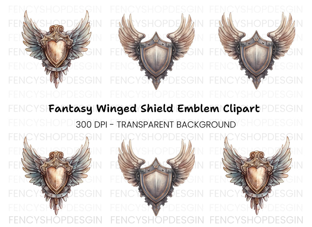 Two Winged Shields Clipart Bundle