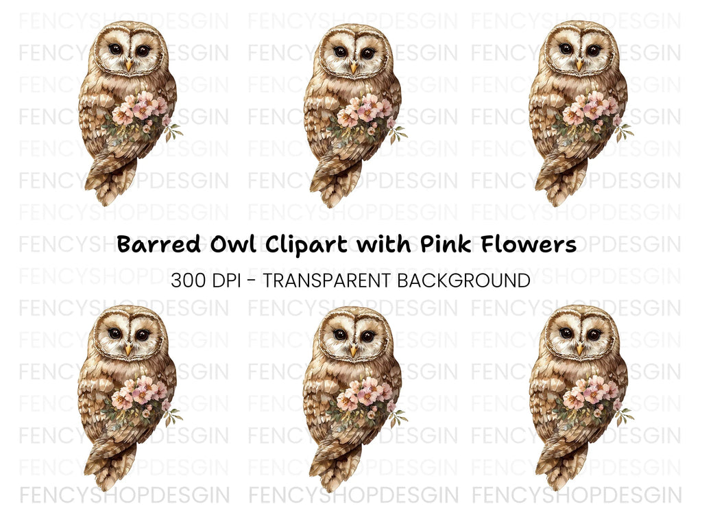 Elegant Barn Owl with Flowers Clipart Bundle